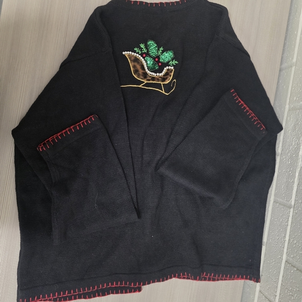 Festive Black Cardigan with Embroidered Accents - Picture 3 of 6